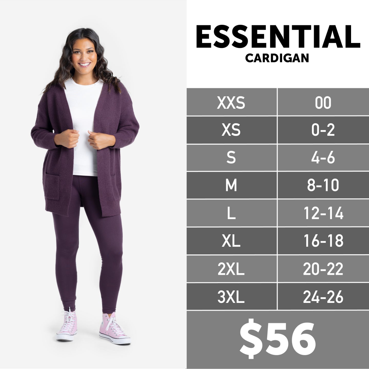 Essential Cardigan Size Chart
